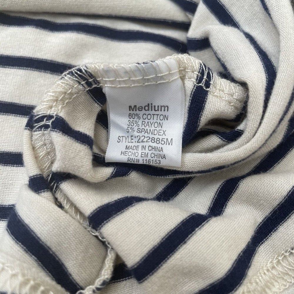 Thyme & Honey Shirt Womens Medium Cream Blue Striped Casual 3/4 Sleeve Casual - Picture 4 of 7
